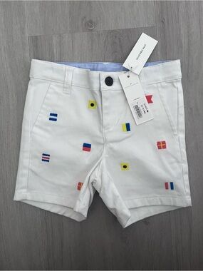 NWT JANIE & JACK white shorts w/embroidered flags